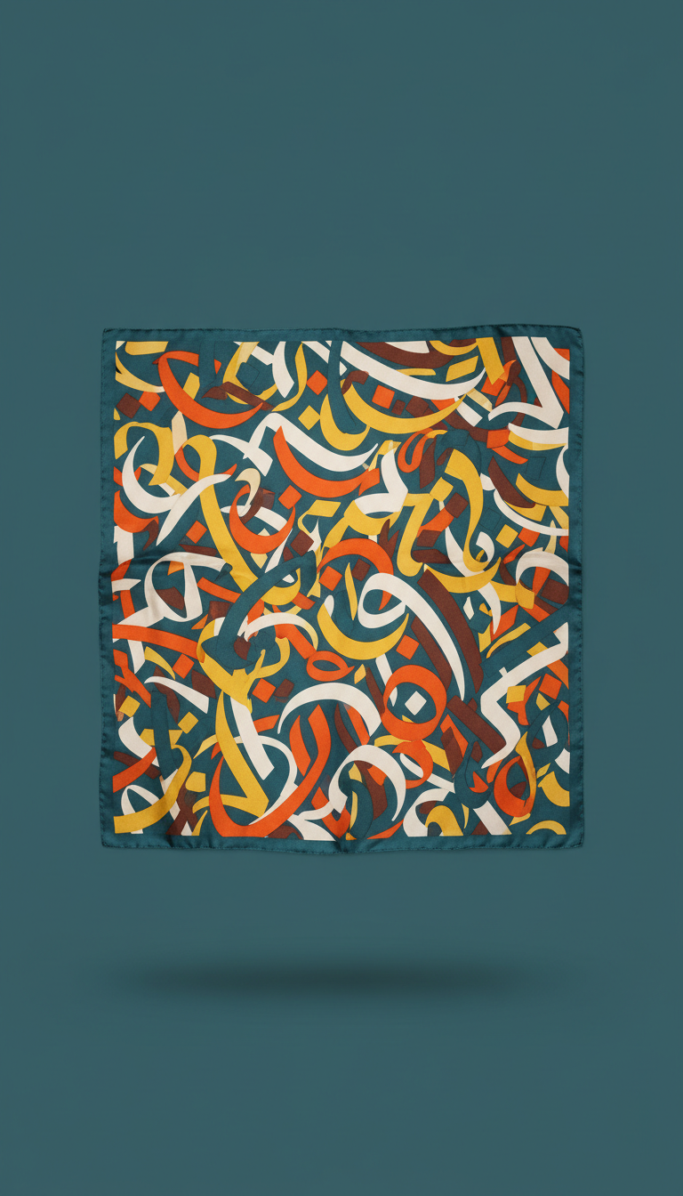 Calligraphic Silk Scarf With Vibrant Pattern