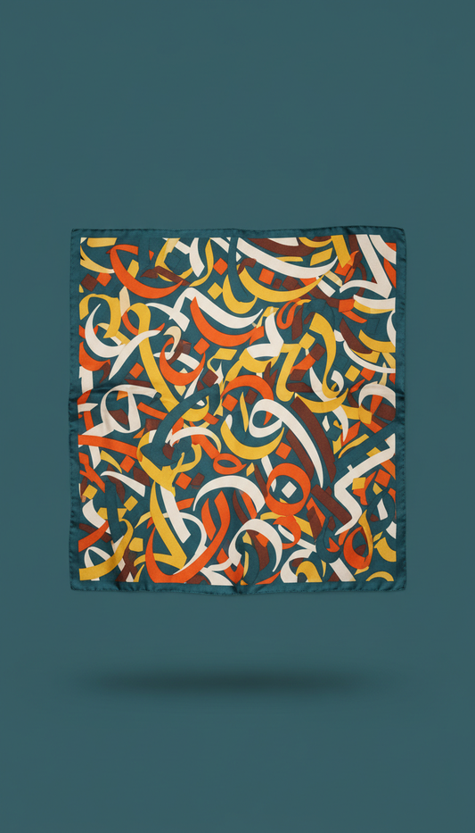 Calligraphic Silk Scarf With Vibrant Pattern