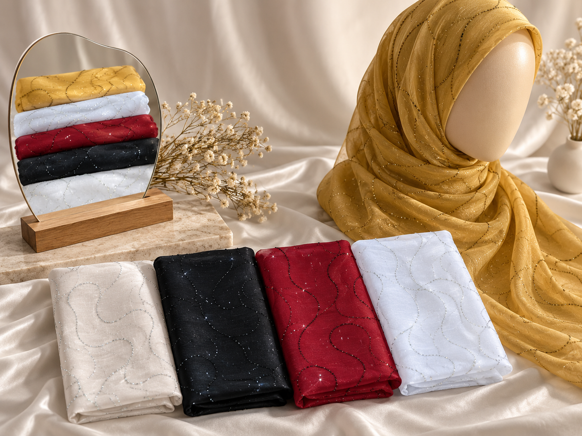 Premium Organza Hijab with DMC Stone Work